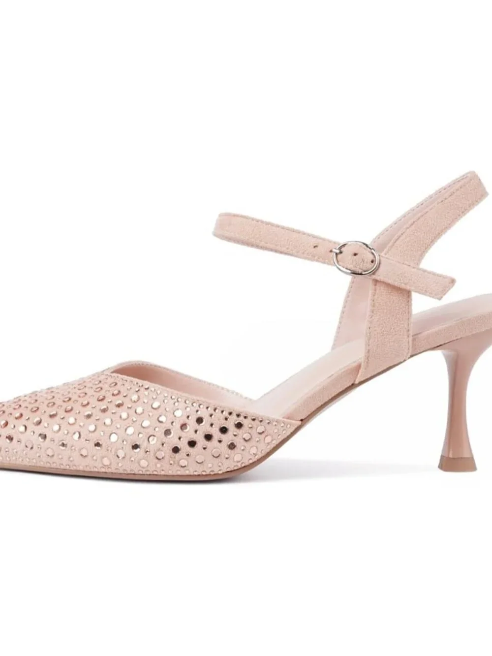 Women's Pink_rhinestone Slingback Kitten Shoes Toe Pumps Low Stiletto Heels